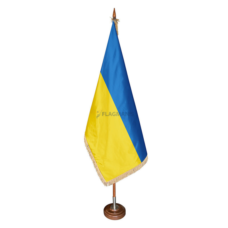 Ukrainas karogs ar bārkstīm, zīdaini spīdīgs Ukrainas karogs ar bārkstīm, zīdaini spīdīgs