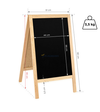 Krīta virsmas statīvs reklāmai, divpusējs, 51x90 cm, dabīga krāsa