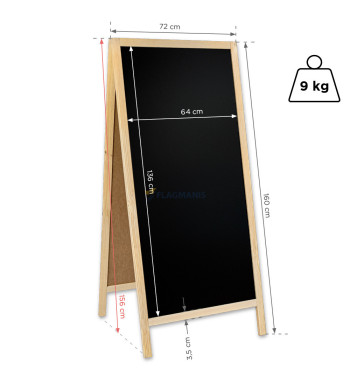 Krīta virsmas statīvs reklāmai, divpusējs, 72x160 cm, dabīga krāsa