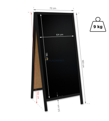 Krīta virsmas statīvs reklāmai, divpusējs, 72x160 cm, melnā krāsā